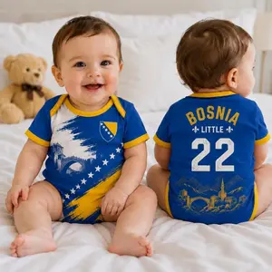 Personalized Bosnia Baby Bodysuit, Custom Name Number Soccer Outfit, Bosnia Flag Newborn Jersey, Football Fan Gift ZS2