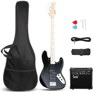 GLARRY Bass Guitar Full Size 4 String Exquisite Stylish Bass with Guitar Bag Power Line and Wrench Tool