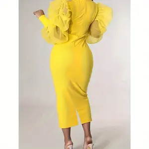 Fashion Casual Solid Color Patchwork O-Neck Long Sleeve Dress