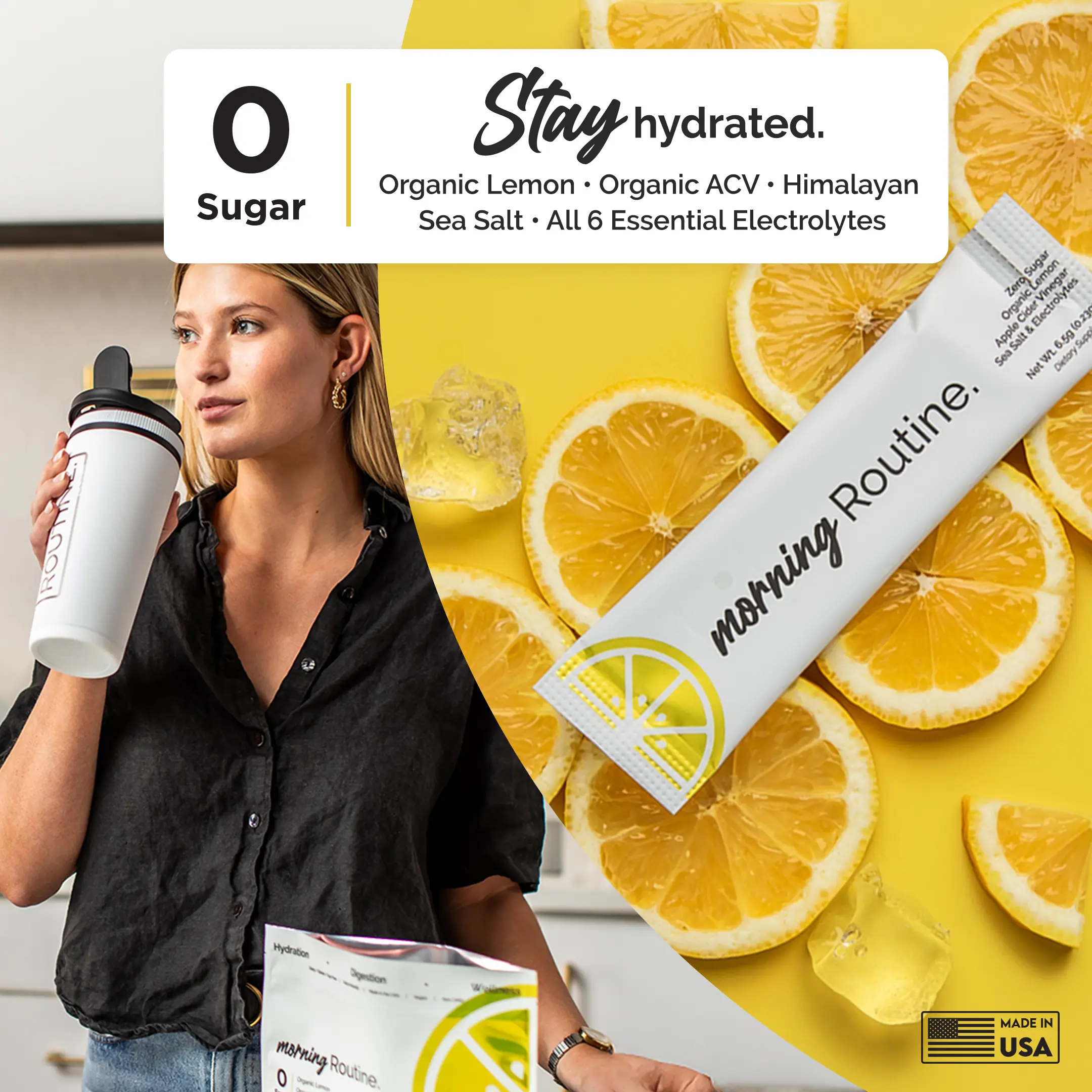 Morning Routine 5-Pack | Organic Daily Hydration Electrolytes with Apple Cider Vinegar Organic Powder, Lemon & Sea Salt | No Sugar, Vegan, Keto-Friendly, All 6 Essential Electrolytes