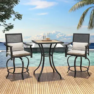 High Top Outdoor Bar Set - 3 Piece Rust Resistant Bar Set with Table & Chairs, Clear Bar Height Set, 360° Swivel Functionality, 2-Piece Outdoor Setup - Utensils Furniture Modern