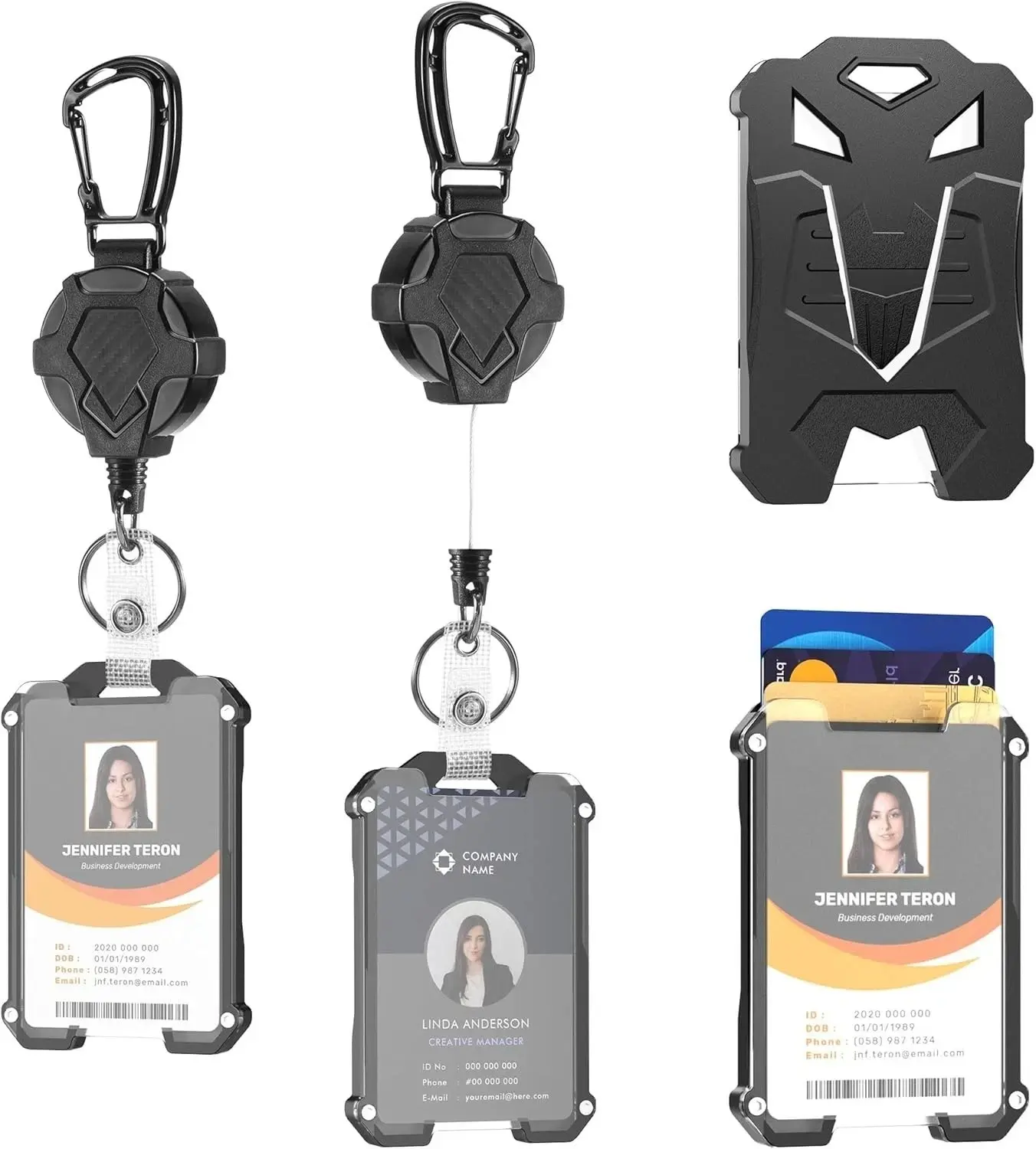 2 Pack Heavy Duty Retractable Badge Holder with Carabiner Clip, 31-Inch Reel Holds Up to 5 ID Cards for Office, Outdoor Use (Computers & Office Identification Supplies)
