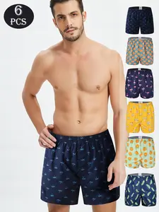 DORSU 6PCS Men's Home Pants Fashion Printed Aloha Pants Loose Breathable Boxer Briefs Multi-Wear One Pants Beach Pants