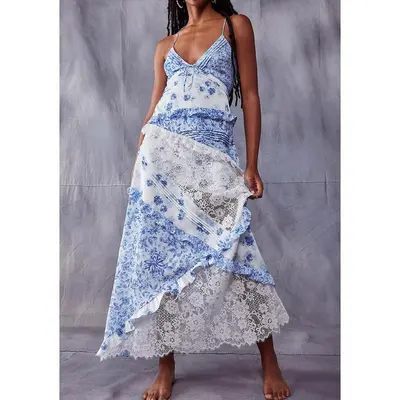 knee length dresses for ladies Princess Polly Women's South of France Floral Burnout Maxi Dress - Blue