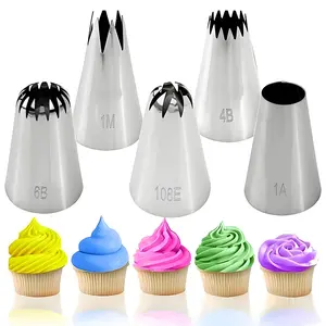 5-Piece Cake Decorating Tips Set, Stainless Steel Piping Nozzles for Baking, Seamless Welding Icing Tips for Pastry Cream – For Home Kitchen Bakery Use