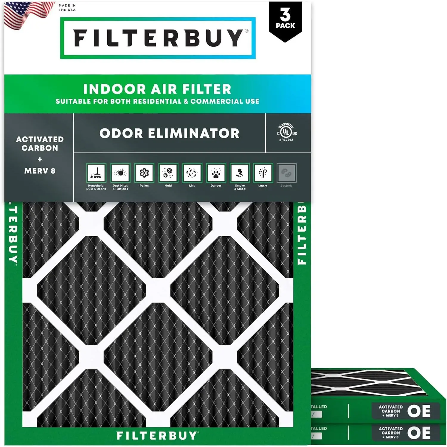 Filterbuy 18x20x1 HVAC AC Furnace Replacement Air Filters (3-Pack) - Pleated MERV 8 Electrostatic Odor Control, Synthetic Media (Actual Size: 17.5x19.5x0.75 in), 17.5X19.5", Rectangular