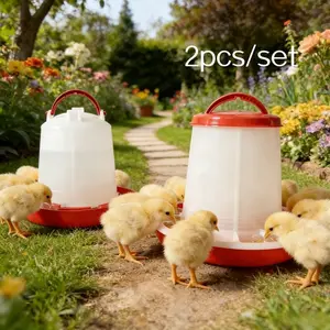 2-Pack Chicken Duck Goose Auto Feeder and Waterer, Tray, Durable Plastic, Battery-Free, Easy to Use, Ideal for Farm Use, 7.28+18.01cm