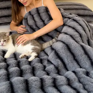 Creamy Soft Luxury Faux Rabbit Fur Blanket, Ultra Smooth Skin-Friendly, Winter Thick Warm, Anti-Static, Multiple Colors Available