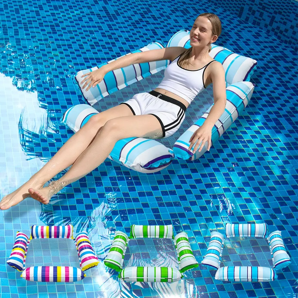 Colorful Inflatable Pool Hammock Floats 2 Tubes Adult Size Water Hammock 4-In-1 Multi-Functional Pool Floating Toy Pool Float Lounge Pool Lounger Float Pool Chair Float Pool Float Chairs Lounger Floaties