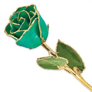 Lacwuer Dipped Gold Trim ataurwuoise Green Rose