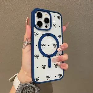 Adorable Magnetic Case for iPhone11/12/13/14/15/16/17/promax Noir Bow Love MagSafe Compatible, Lightweight, Anti-Fall | Girly & Chic Style