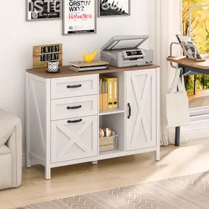 Vabches Lateral File Cabinet with 3 Drawers and Door, Farmhouse File Cabinet with Adjustable Shelf for Letter/A4 Size Hanging Files, Printer Stand with Storage Cabinet for Home Office Furniture