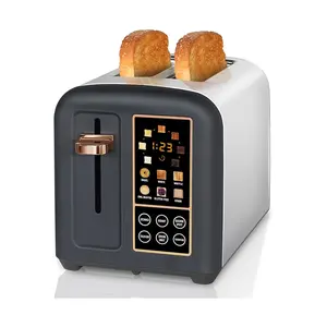 Black Toaster 2 Slice, Full Touch Control Stainless Toaster, LCD Display, 50% Faster Heating Speed, 6 Bread Type, 7 Shade Setting, 1.5''Wide Slots, Removable Crumb Tray, 1350W, Dark Chocolate Toastie Maker Kitchen Appliances
