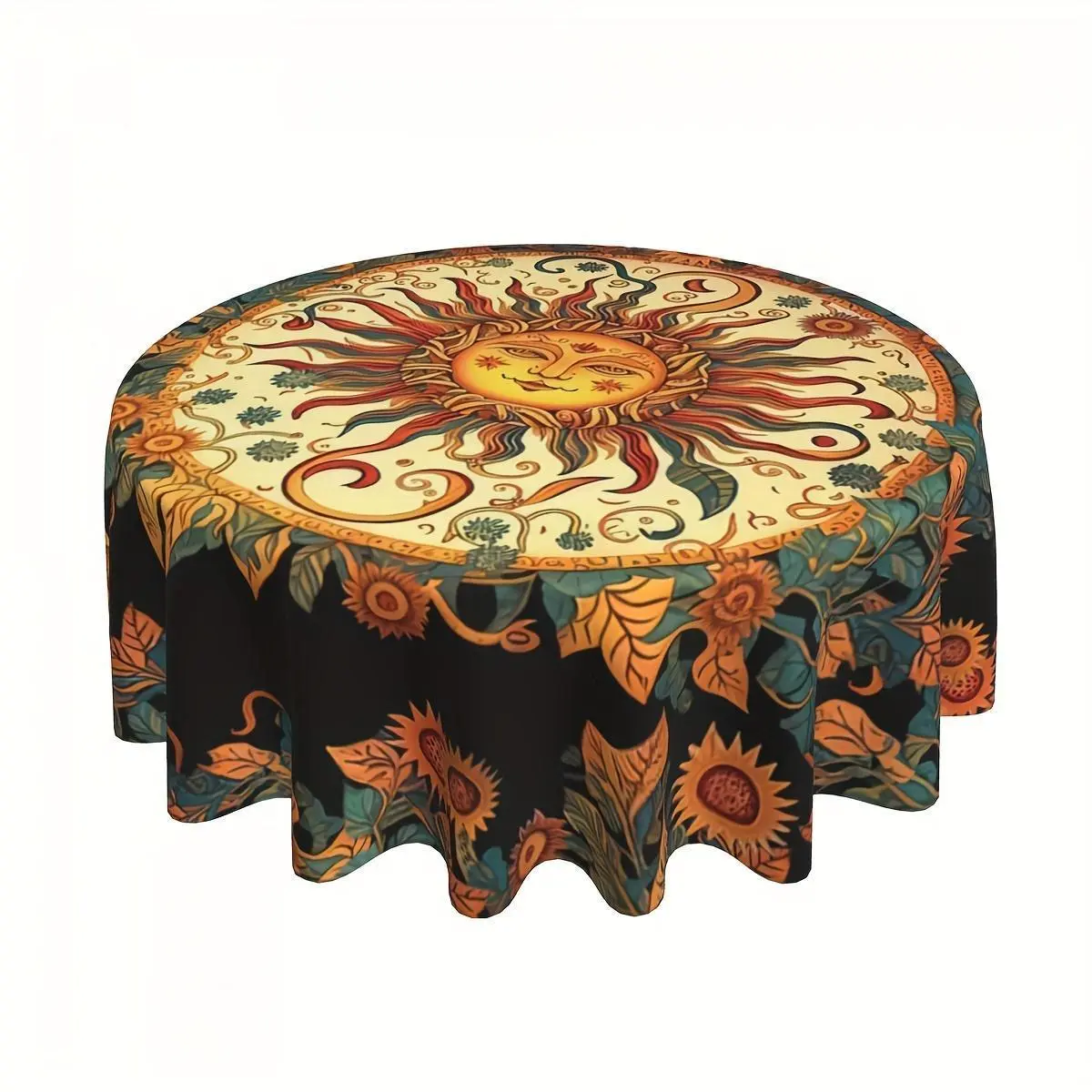 EastJia Made in USA 1pc Polyester Round Graphic Tablecloth - Mandala Sunflower Design,WHIMCHOIT, Durable, Easy to Clean, Outdoor Patio Picnic Table Cover, Ideal for Parties, Room Decor