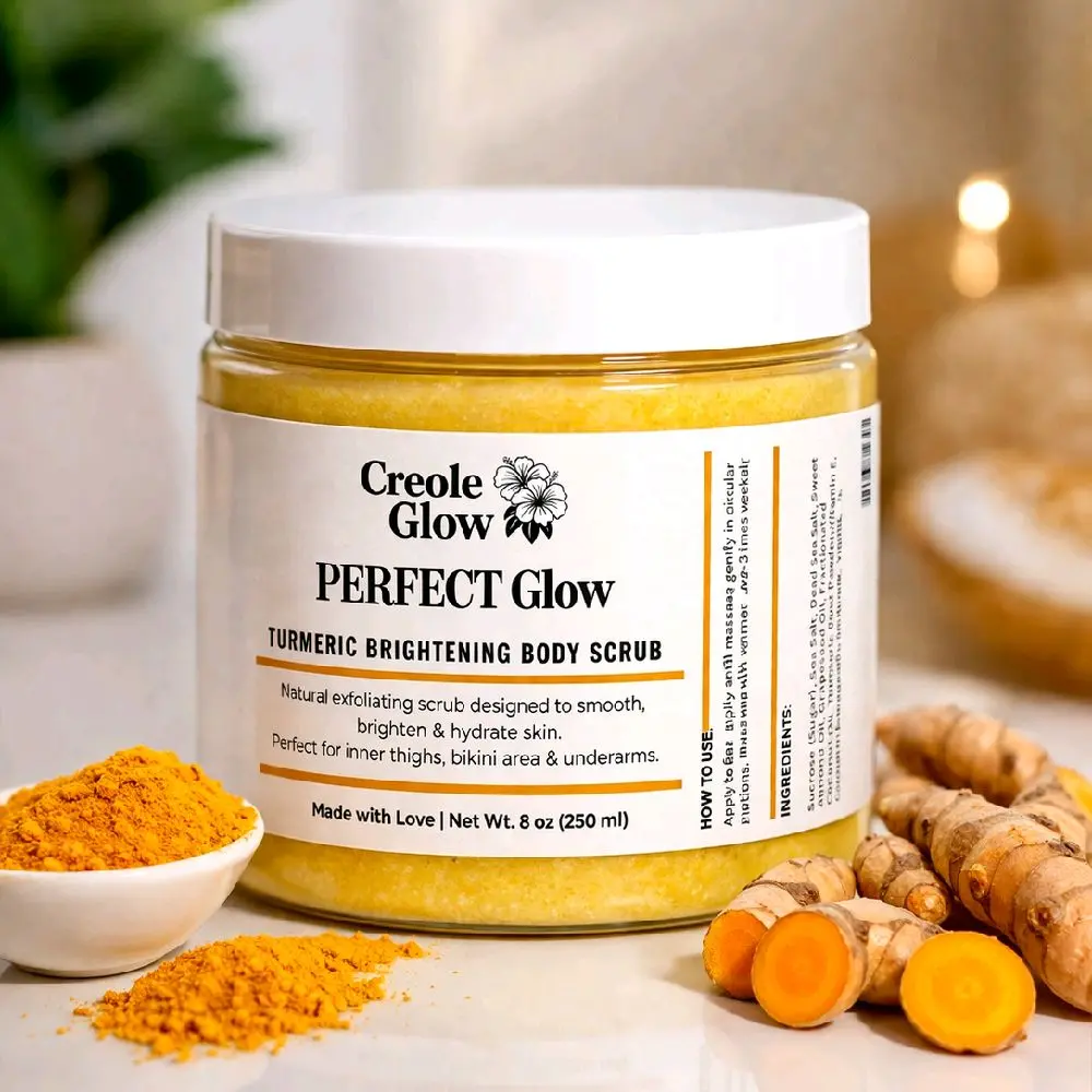 Creole Glow Turmeric Glow Scrub – Brightening Sugar & Sea Salt Body Polish | Smooth, Radiant Skin Exfoliator