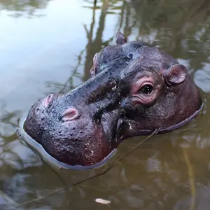 Realistic Hippo Decorative Statue, Animal Resin Sculpture Ornament, Perfect Floating Decoration for Outdoor Ponds and Swimming Pools