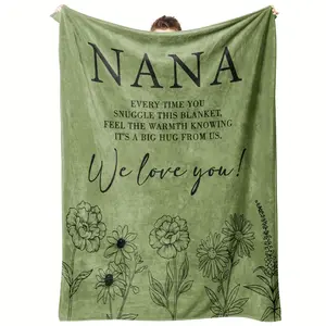 1PC Soft Flannel Throw Blanket - Rose Flower & Slogan Print, 280GSM Contemporary Knitted Polyester, Warm Hug-Themed, Machine Washable All-Season Multipurpose Grandmother Gift from Grandchildren, Ideal for Adults, Rose Flower Blanket, Slogan Print Blanket,
