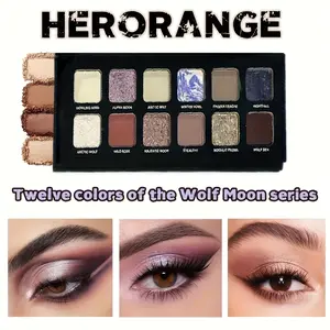 HERORANGE comic twelve color eye shadow plate Shimmer Pigment Palette pearlescent super shiny matte repair high gloss one plate powder fine waterproof durable bright earth color low saturation daily makeup smoke makeup with makeup mirror holiday gift