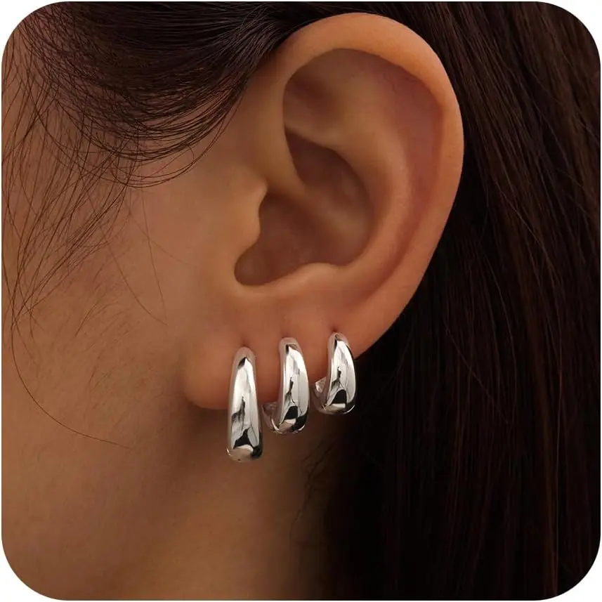 Silver-chunky hoops 8 10 12