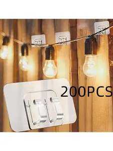 200Pcs Hooks for Outdoor String Lights Clips, Heavy Duty Adhesive Light Hooks Self Adhesive Wall Hooks for Hanging Christmas Light 2.3x1.5inch