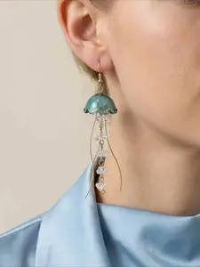 Fashion Irregular Resin Jellyfish Crystal Drop Earrings, Elegant Party Jewelry, Unique Long Ear Cuffs for Women, All-Season Accessory
