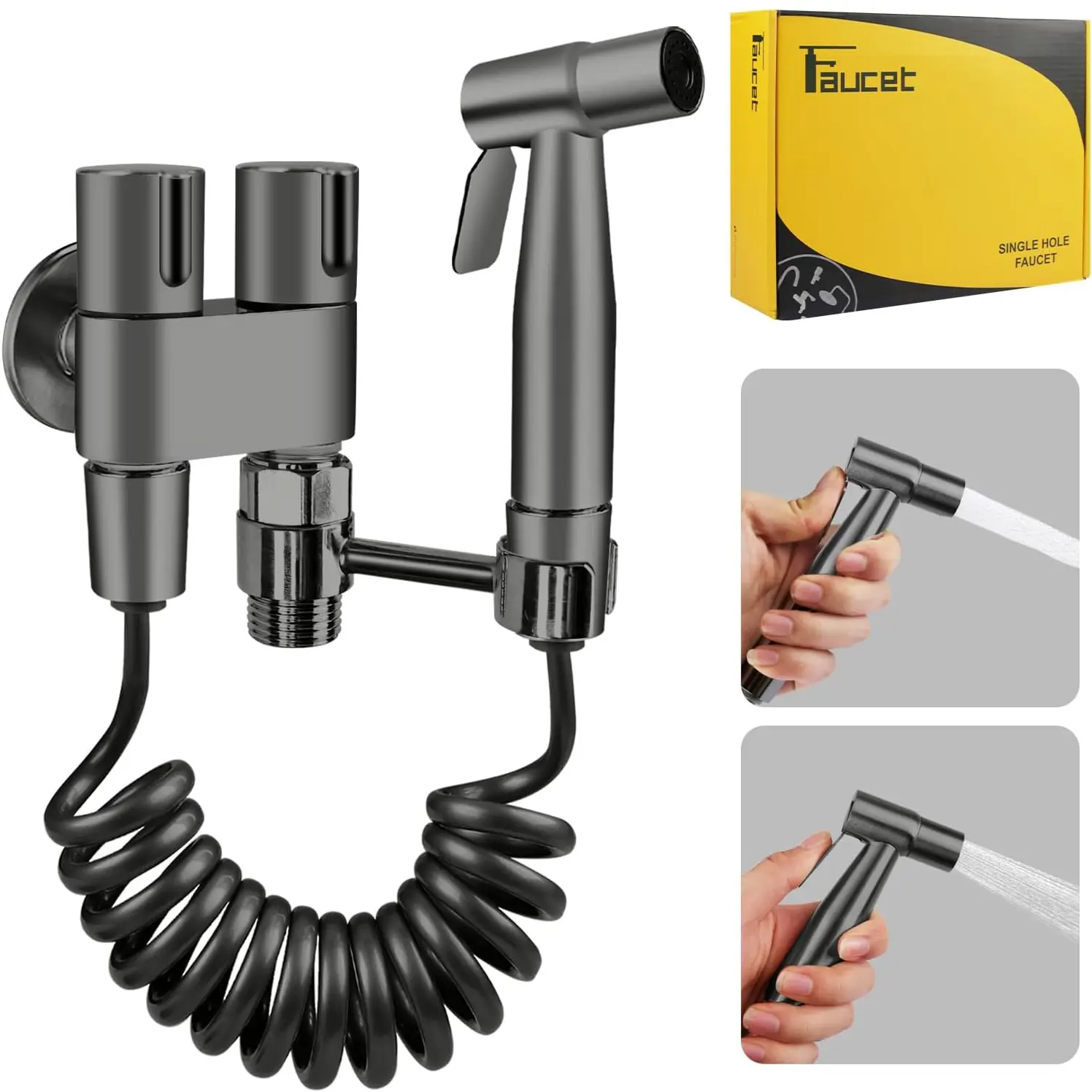Handheld Bidet Sprayer with Dual Nozzles, Double Outlet Valve, Wall-Mount Adjustable Brass Core Attachment for Toilet Bathroom Cleaning Tasks, Home Supplies Handheld Bidet Sprayers Accessory