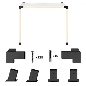 Black Pergola Bracket Kit for 3.6"x3.6" Lumber - 15° Slanted 3-Way Brackets, Post Bases, Wall Mounts for Outdoor Patio Shelters, Gazebos