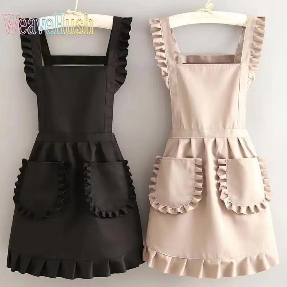 Fashion Korean Style Princess Apron, Waterproof Canvas Kitchen Apron with Large Pockets, Durable Thick Polyester Waist Apron, Cute Sweet Simple Design, Ideal for Cooking, Baking, Gardening, Cafe Work & Daily Household Use