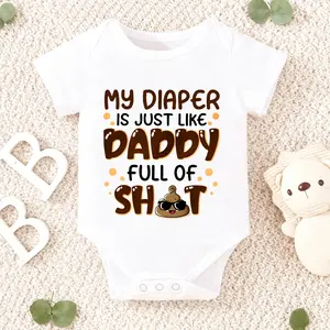 Baby Bodysuit Daddy Full Of Shit Poo Emoji Print 100% Pure Cotton Non-Irritating Snap Closure Breathable Perfect For Gifting & Everyday