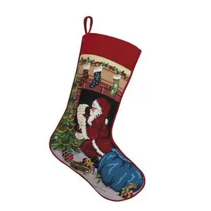 Peking Handicraft Santa's Christmas List Christmas Tree Needlepoint Stocking - 11" x 17"