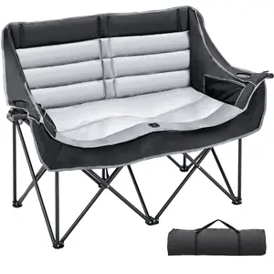 SLSY Oversized Double Camping Chair, Folding 2 Person Camping Chairs Loveseat, Fully Padded Duo Chair Camping Couch, Fold Up Double Camp Chair, Lawn Chairs, Camping Bench with Carrying Bag