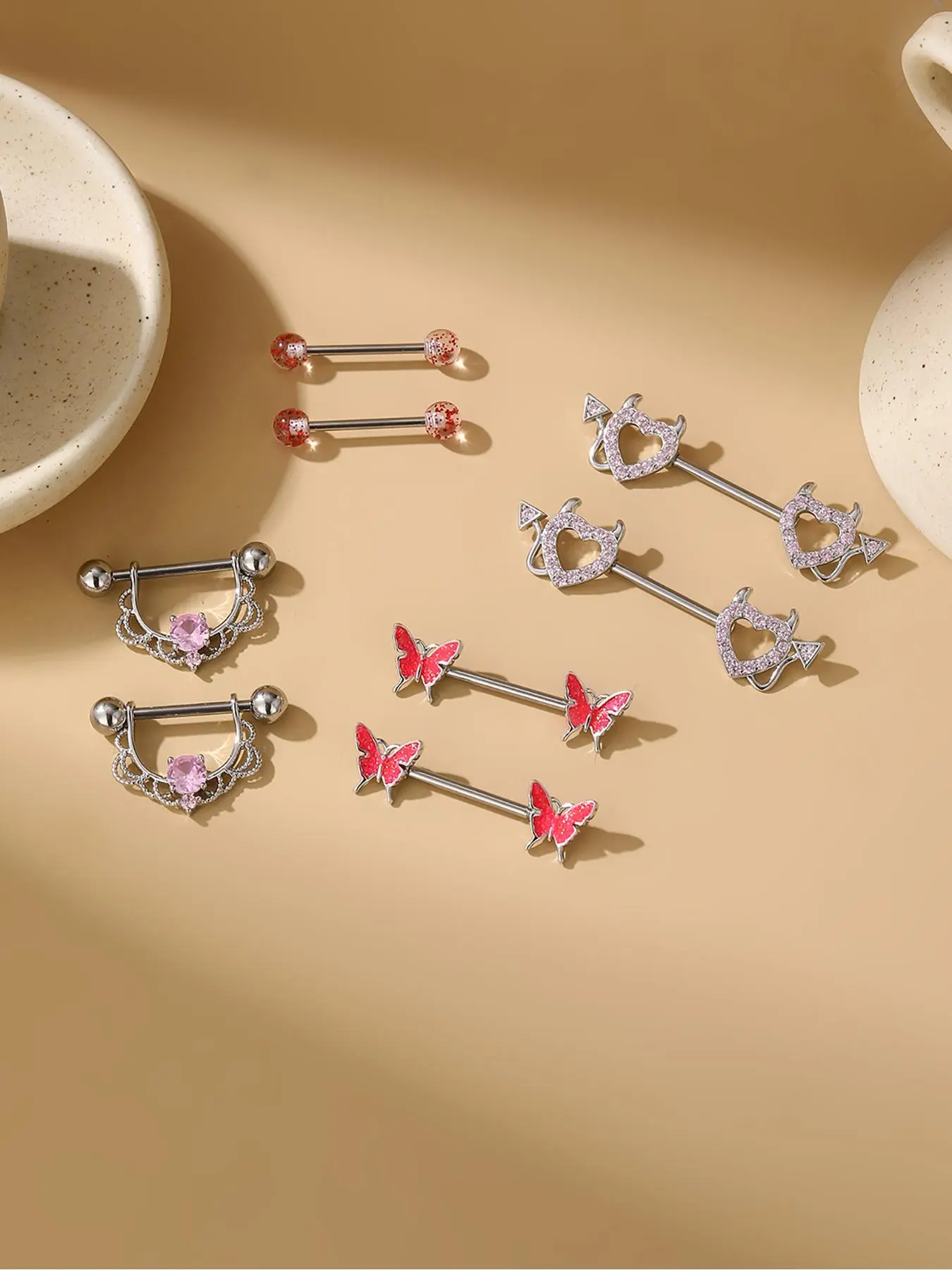 Women's Cute Butterfly & Heart Design Nipple Ring, Fashion Body Piercing Jewelry, Chic Body Jewelry for Party, Daily Clothing Decor, Trendy All-match & Exquisite Sparkling Zircon Inlay Cubic Zirconia Jewelry for Gift, Body Jewellery