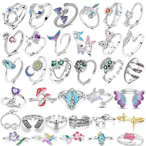 Dragon Adjustable Ring 925 Sterling Silver Original Clover Star Moon Pink Zircon Open Rings For Women Wedding Party Jewelry Gift