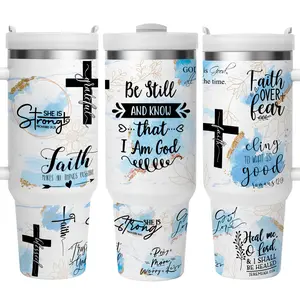 40oz Faith and Power Christian Insulated Mug with Handle and Lid, Featuring Inspirational Bible Verse and Cross Design, Perfect Pastor Appreciation Gift, Christian Merchandise, Ideal for Birthdays, Mother's Day and Thanksgiving