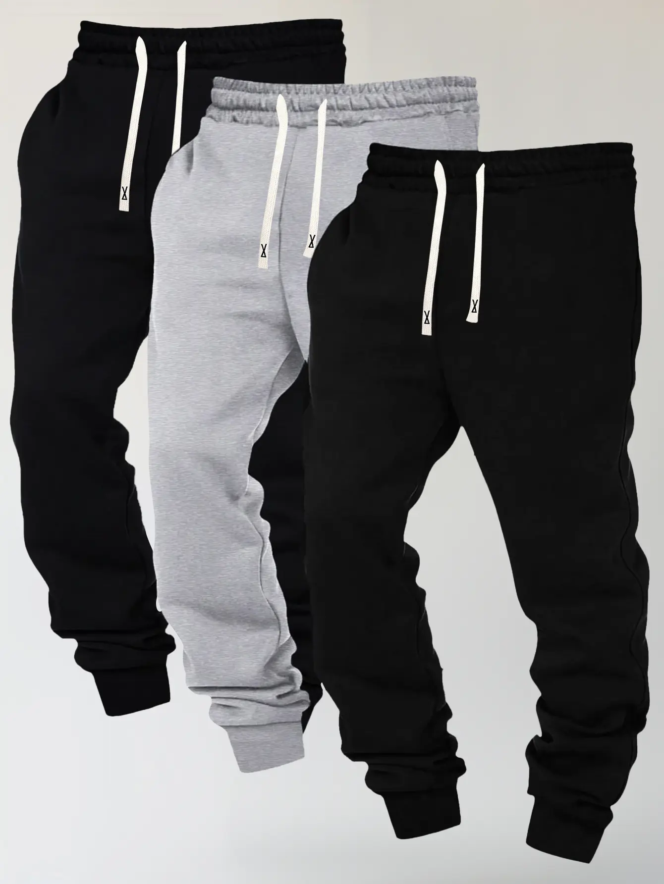 3pcs Men's Sweatpants Casual Sweatpants Solid / Plain Outdoor Fitness Running Daily Hundred Elastic Waist Drawstring Pants Men's Cuffed pants