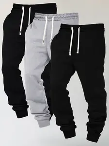3pcs Men's Sweatpants Casual Sweatpants Solid / Plain Outdoor Fitness Running Daily Hundred Elastic Waist Drawstring Pants Men's Cuffed pants
