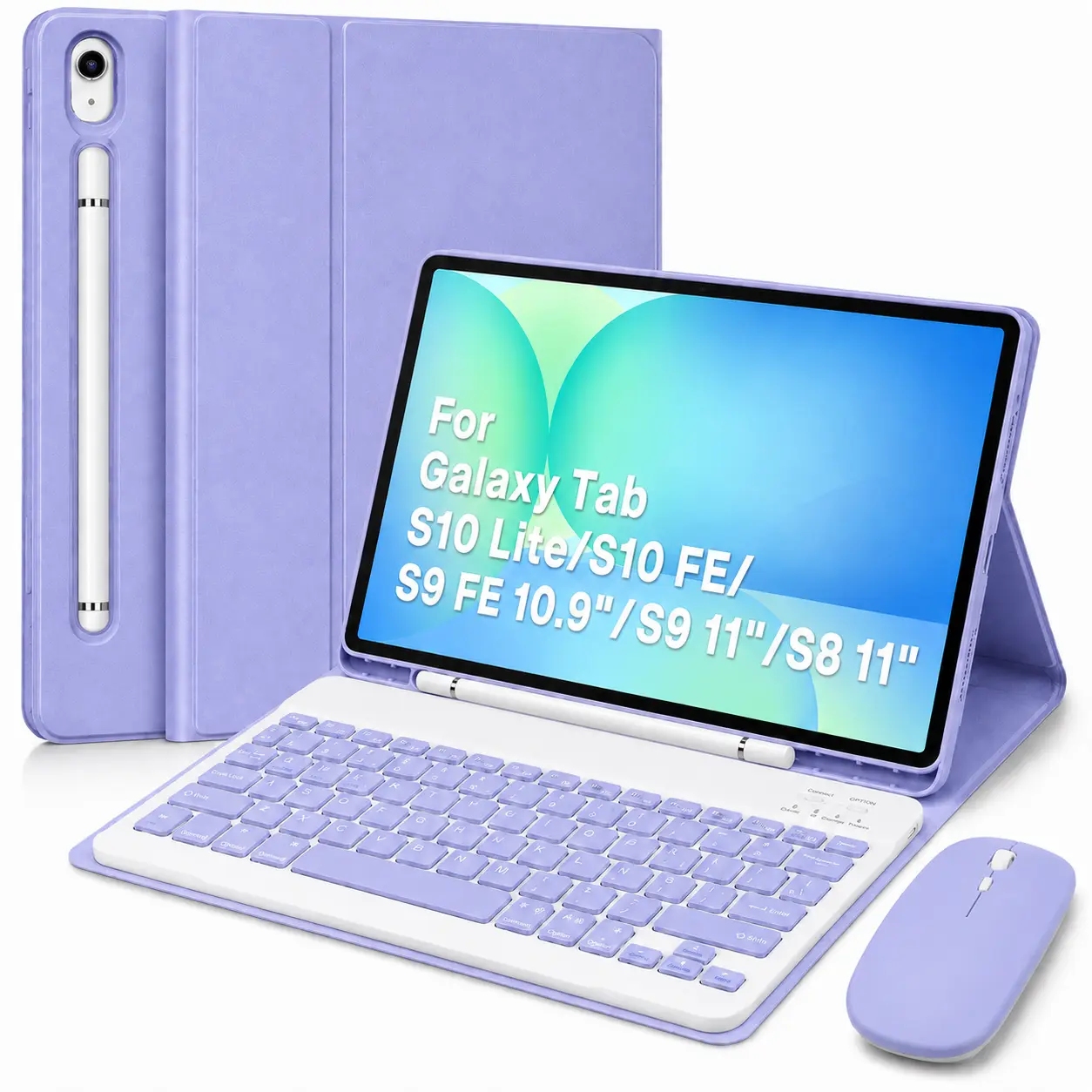 Keyboard Case with Mouse & Stylus Pen for Samsung Galaxy Tab S10 Lite/S10 FE 5G/S9 FE 10.9-Inch/S9 11-Inch, Detachable Wireless Bluetooth Keyboard with USB-C Charging, Magnetic Cover with Pencil Holder, Purple