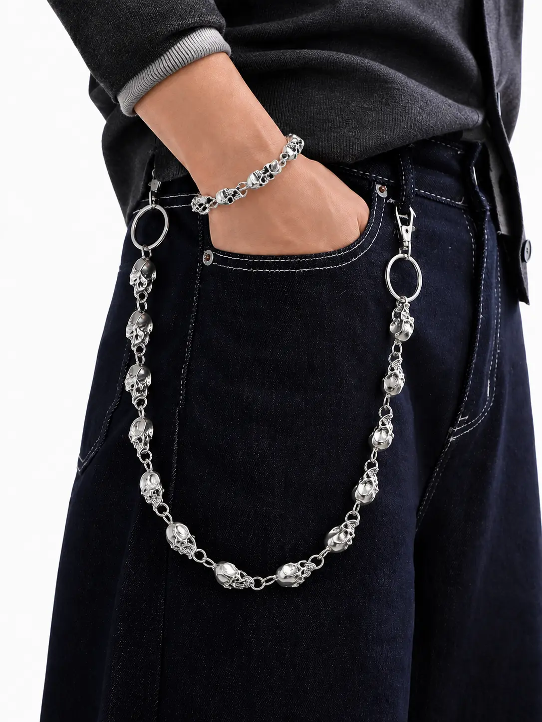 summerwins Durable Metal Skull Graphic Keychain - High-End Men's Lobster Clasp Accessory for Pants, Jeans - Gothic Edge Street Aesthetic Item for Parties (1 Size, Strong Hold), One Size, Wallet Keychain