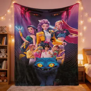 K-Pop Devil Hunter Anime Print Blanket, Soft and Comfortable Flannel Plush Blanket, Suitable for Home, Office, Camping, Sofa, Bed, Netflix Fan Gift, Warm Nap Blanket. Suitable as a gift sizes 60*80,30*40 ,40*50 50*60