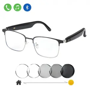 Quriov Bluetooth audio smart glasses with photochromic lenses that darken in sunlight, metal frame, surround sound and microphone Chargeable Wearable Electronic Gadgets Black-Gold
