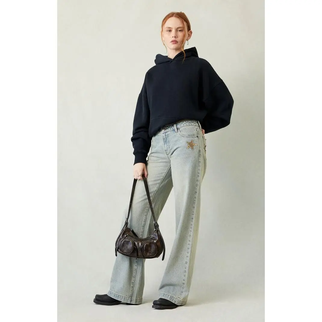 Pacsun Women's Casey Low Rise Baggy Jeans Camo Star Light Indigo