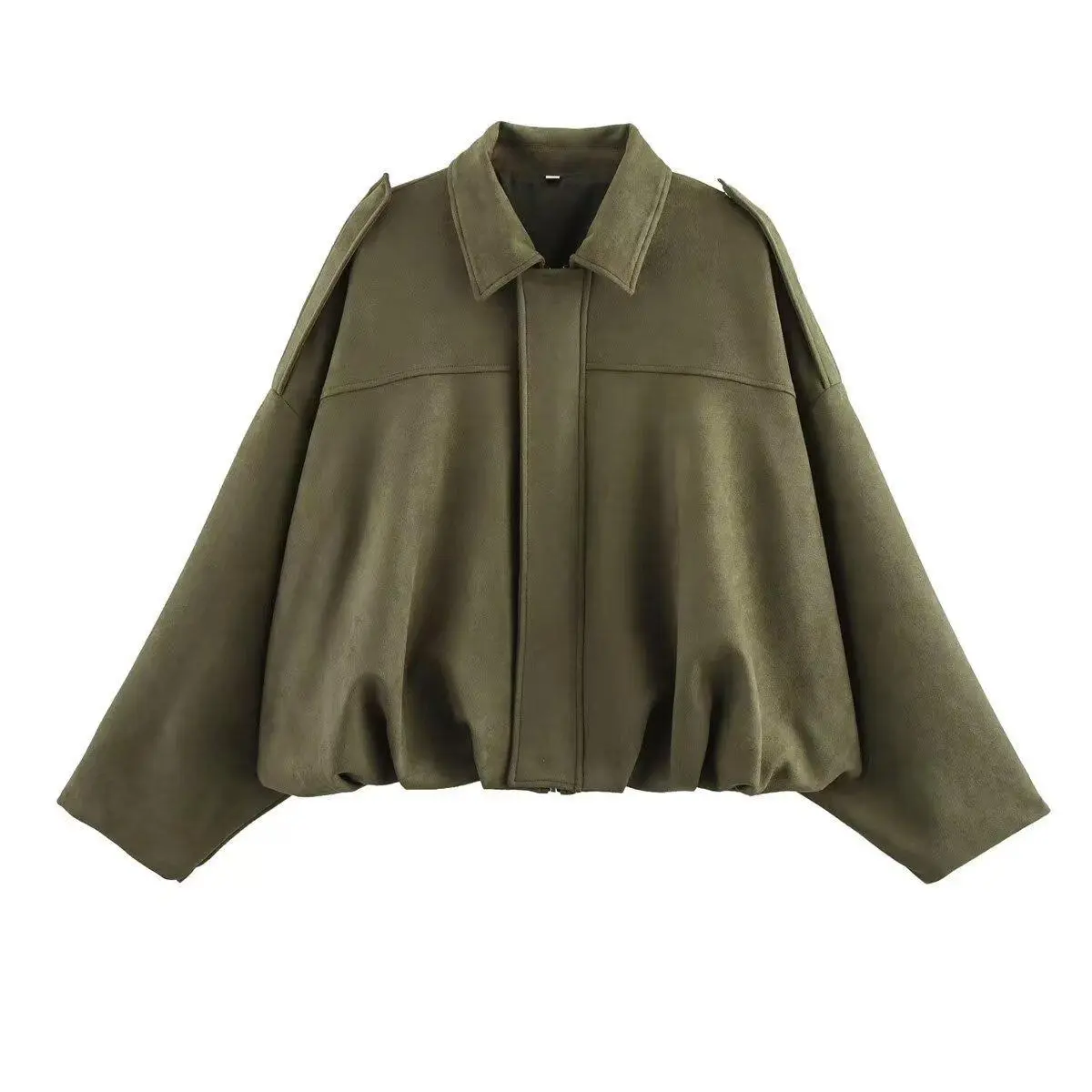 Women's Faux Suede Bomber Jacket Casual Oversized Long Sleeves Lapel Pilot Coat Trendy 2025 Fall Premium Suede-Like Fabric Chunky Fit Everyday Wear