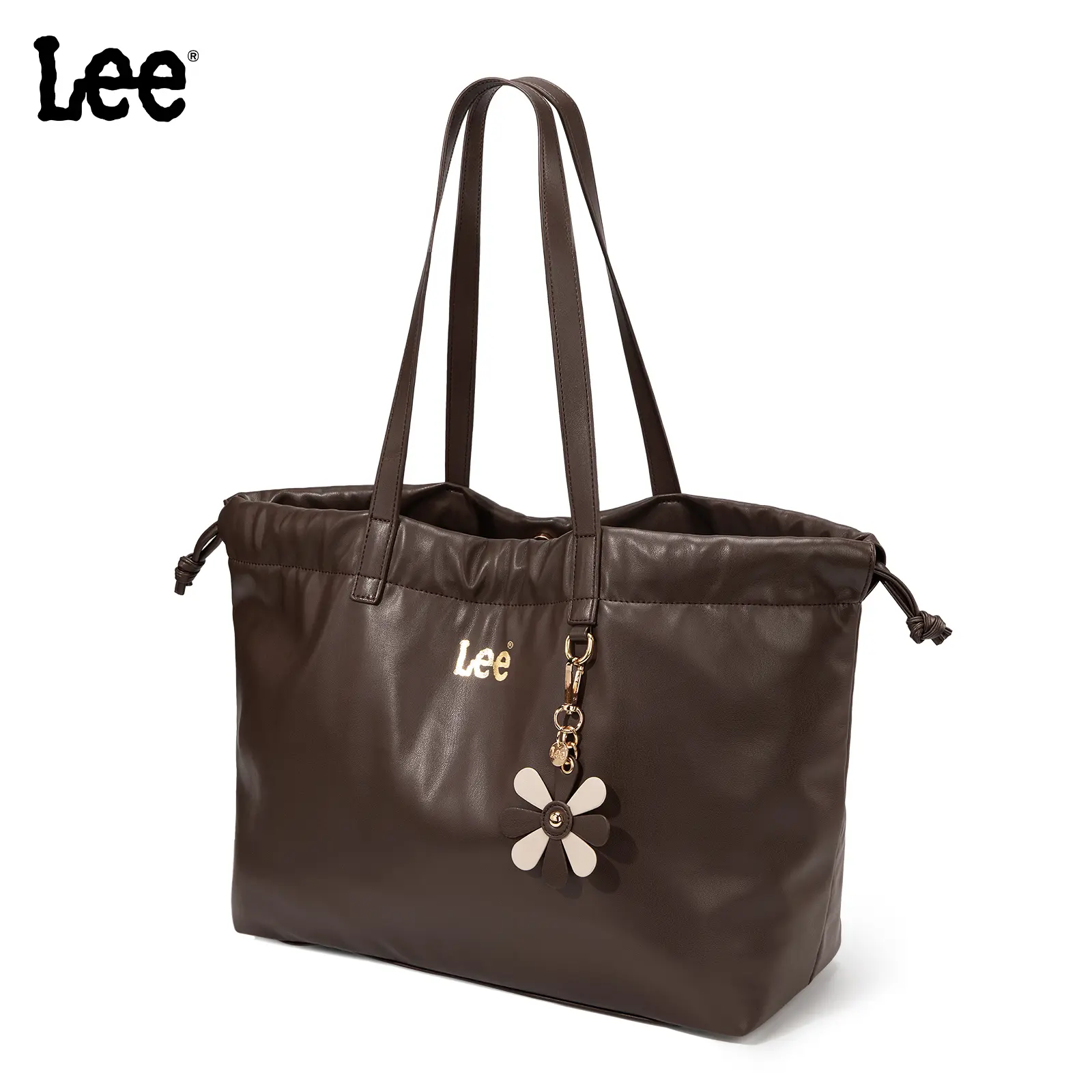 Lee large-capacity drawstring tote bag, shoulder bag, laptop bag, made of leather, suitable for work, shopping, travel, and school.