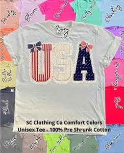 USA Faux Scalloped Yarn Comfort Color Tee