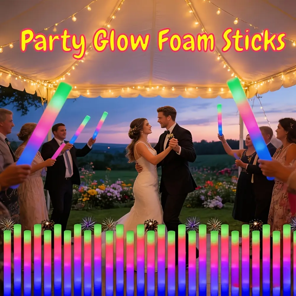 28/48/100pcs Pack LED Foam Light Sticks - 3-Mode Color Changing Flashing Party Favors with Flashing Modes Suitable for Weddings, Birthdays, Concerts, Camping, for Halloween, Christmas, Diwali, Easter, Oktoberfest - - Cheering Devices