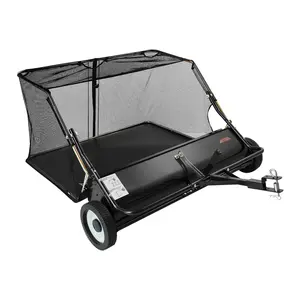 Tow Behind Lawn Sweeper For Leaf And Grass Debris, 48-Inch Wide Yard Sweeper With 26 Cubic Feet Hopper Bag, Dump Rope, Adjustable Height, Durable Garden Sweeper For Lawn, Farm And Commercial Use