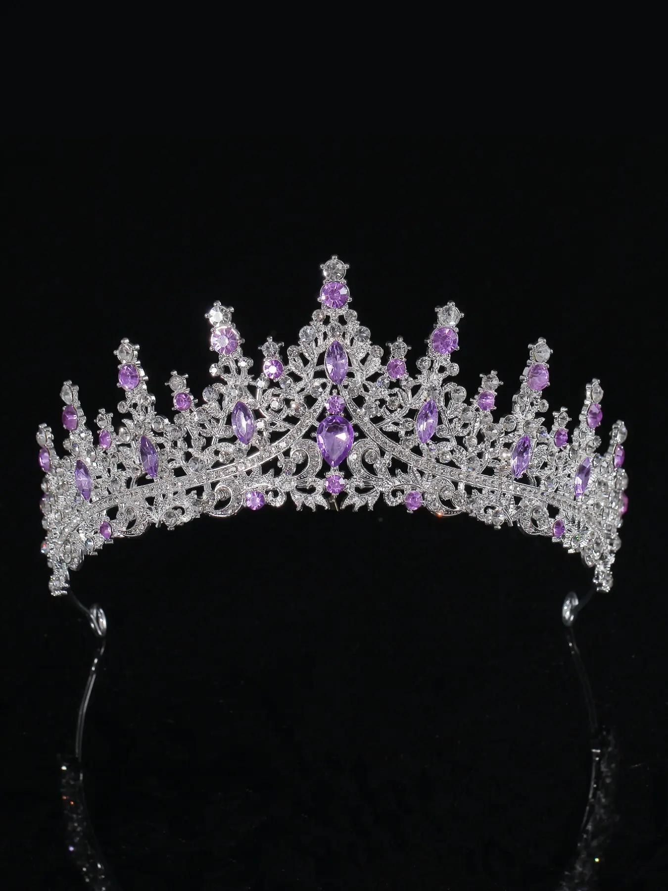 A set of atmospheric purple diamond bridal crown with simple water droplet necklace and earrings, 4-piece wedding accessory Jewelry Set, Bride Jewelry Set For Wedding Day, Wedding Jewelry Sets For Brides, suitable for wedding parties and gatherings