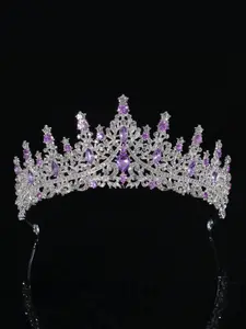 A set of atmospheric purple diamond bridal crown with simple water droplet necklace and earrings, 4-piece wedding accessory Jewelry Set, Bride Jewelry Set For Wedding Day, Wedding Jewelry Sets For Brides, suitable for wedding parties and gatherings
