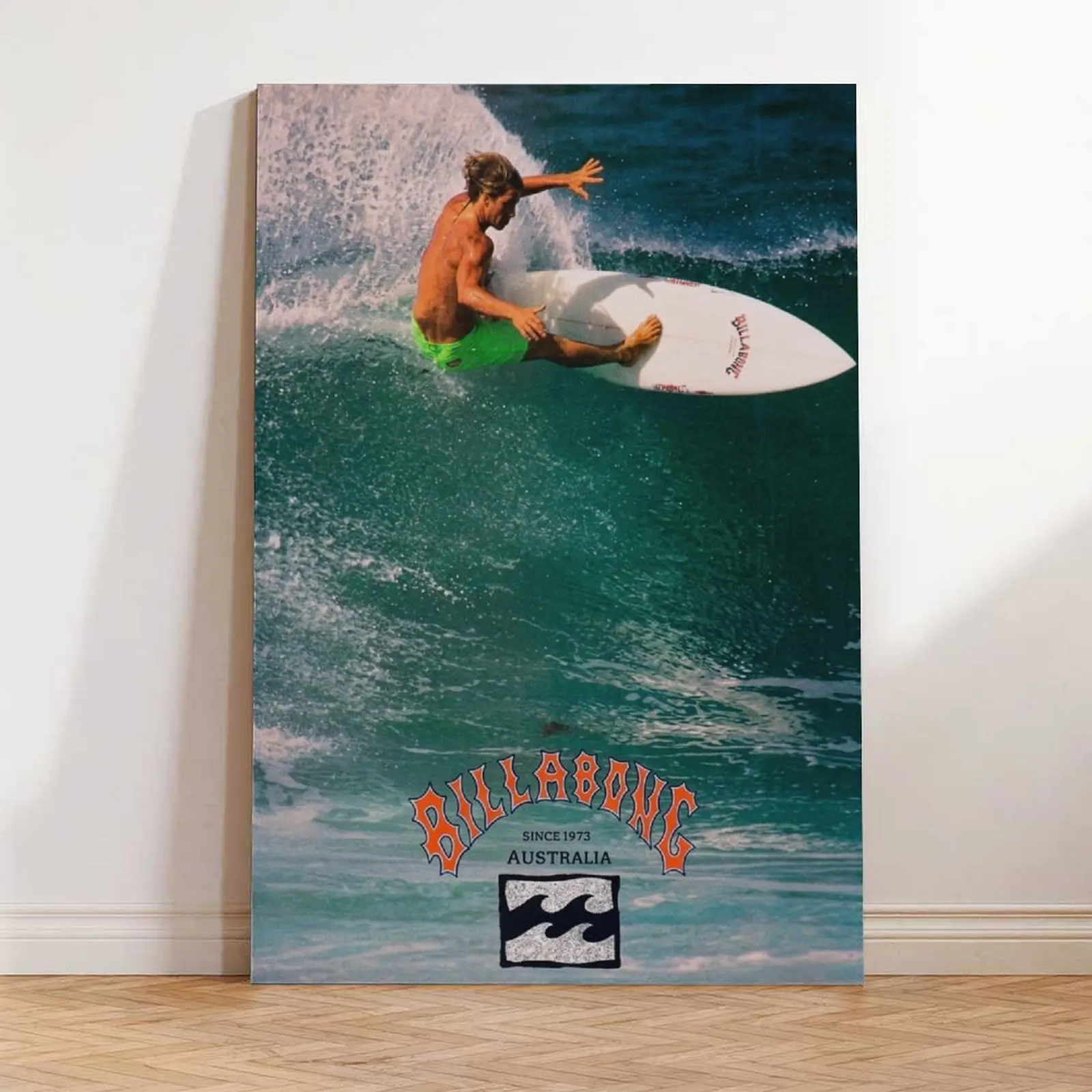 Vintage 1990 Billabong Surfing Surfer Retro Poster Canvas Print Framed Wall Art Beach House Coastal Room Decor Ocean Waves Summer California