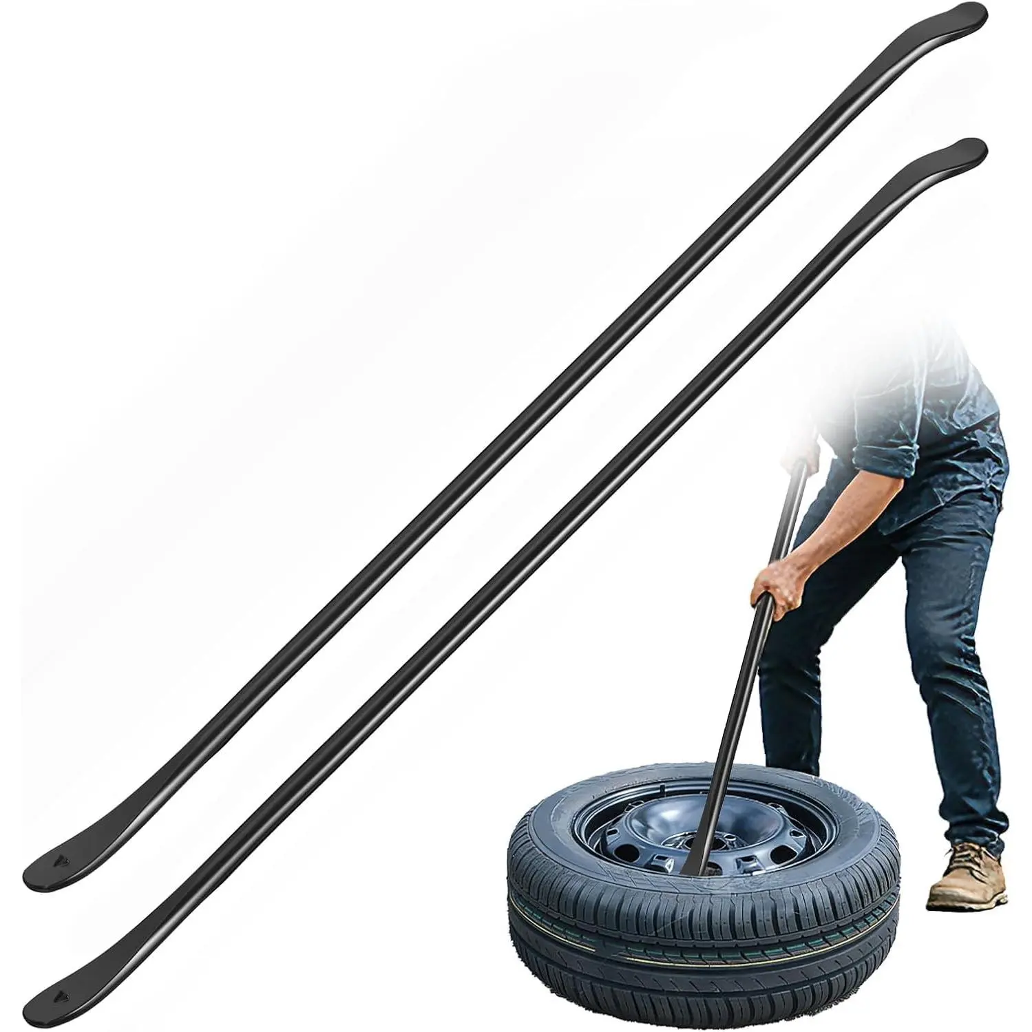 Tire Mounting and Changing Tools Heavy Duty Tire Iron Professional Semi Tire Changing Tools 39 Inch x 4/5 Inch Black Durable Tool for Efficient Tire Replacement